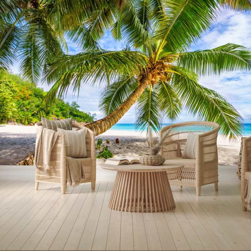 Fototapete tropische palme am weißen sandstrand – Wallnifity®