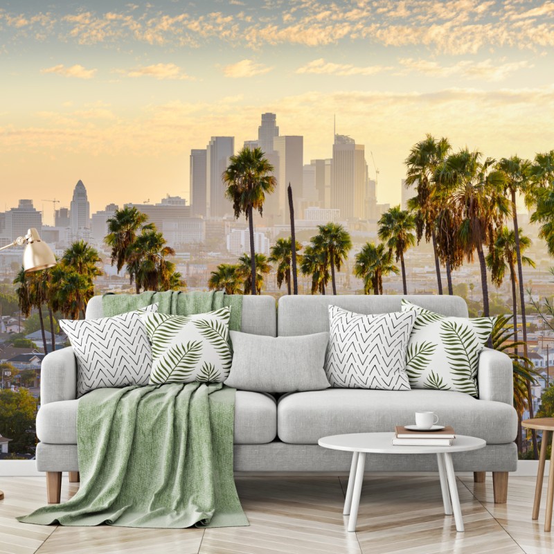 Fototapete goldene Los Angeles skyline mit palmen – Wallnifity®