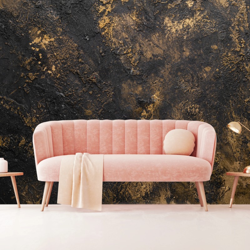 Fototapete schwarz-goldene strukturierte abstraktion für wände – Wallnifity®