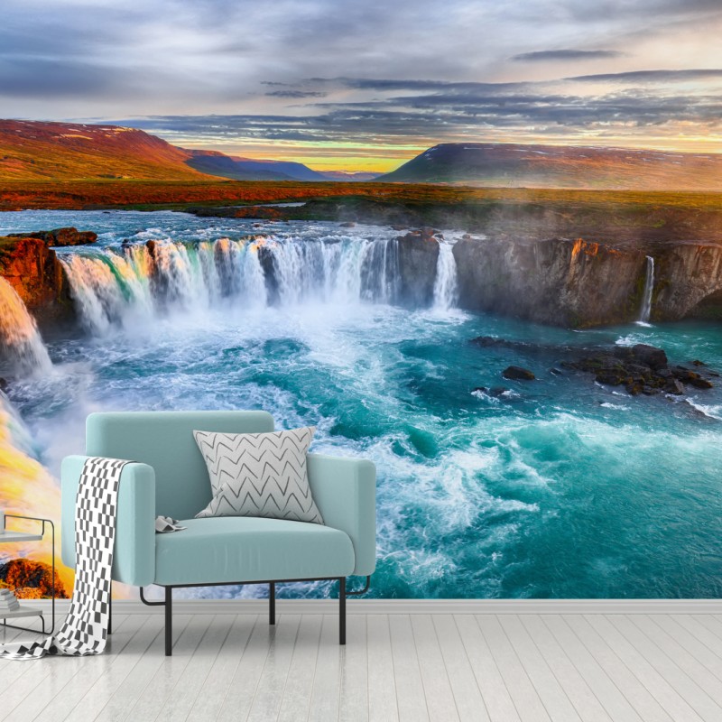 Fototapete Godafoss wasserfall bei sonnenaufgang – Wallnifity®