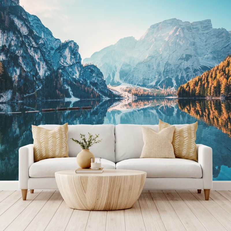 Fototapete ruhiger morgen am Pragser Wildsee, Dolomiten – Wallnifity®