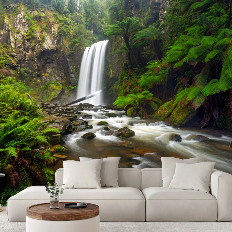 Fototapete üppiger wasserfall im farnwald – Wallnifity®