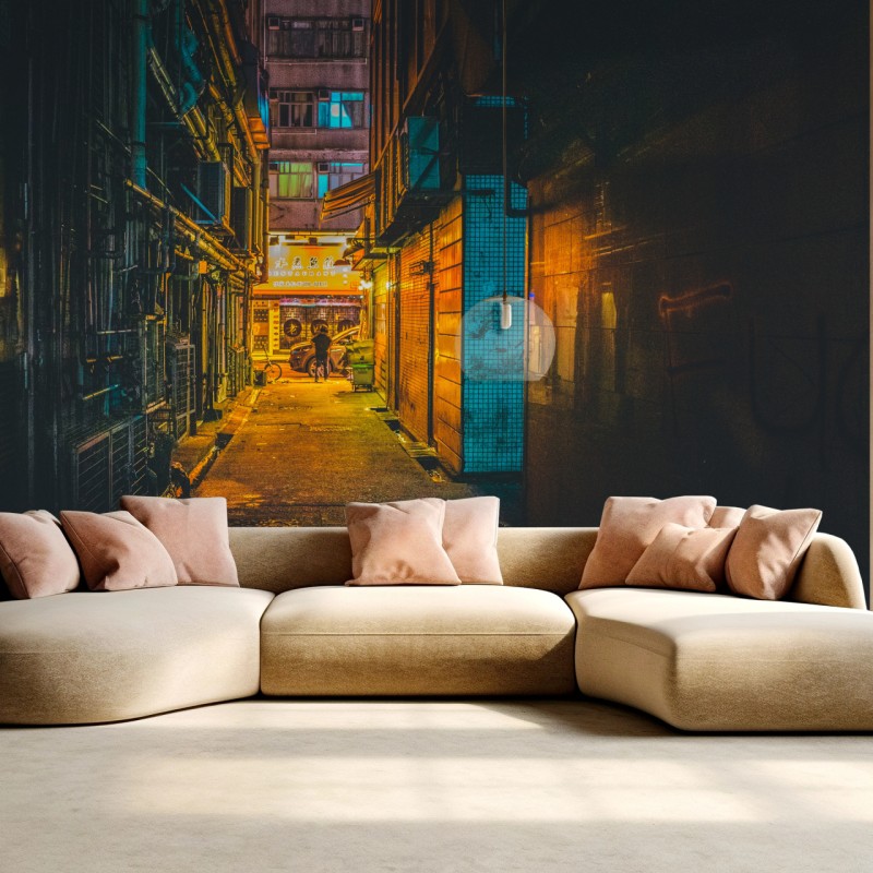 Fototapete Hongkong neon-gasse bei nacht – Wallnifity®
