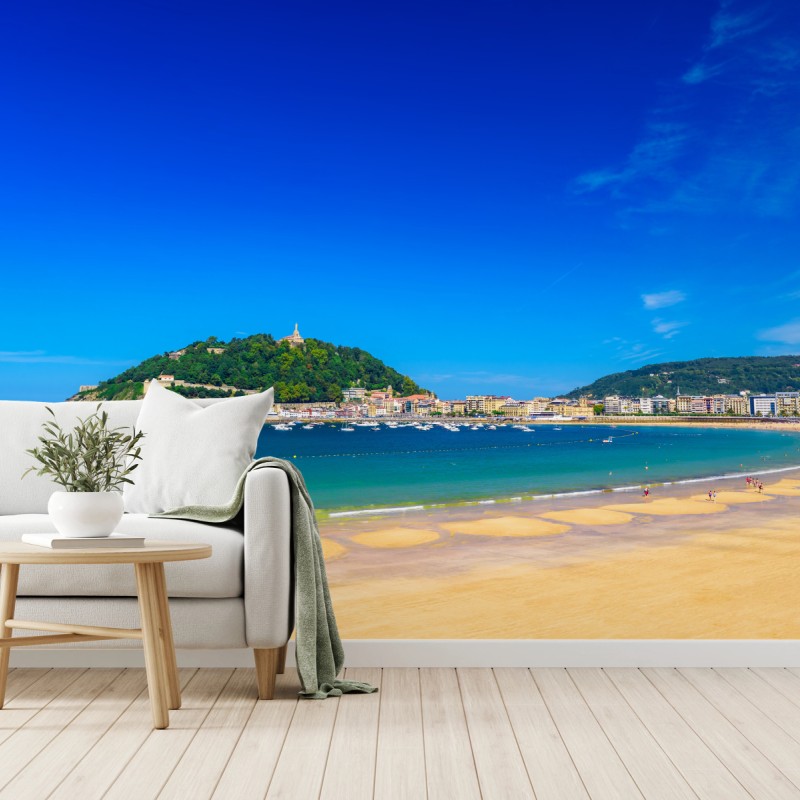 Fototapete sonnige küstenpanorama mit goldenem sand – Wallnifity®