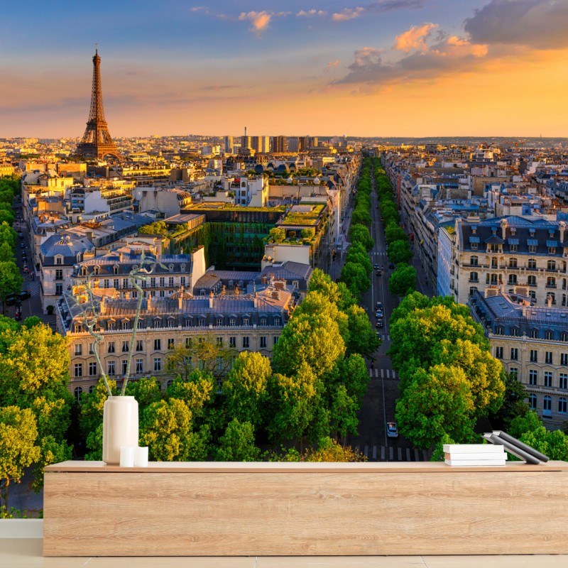 Fototapete sonnenuntergang über Paris mit Eiffelturm – Wallnifity®