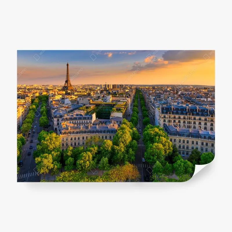 Fototapete sonnenuntergang über Paris mit Eiffelturm