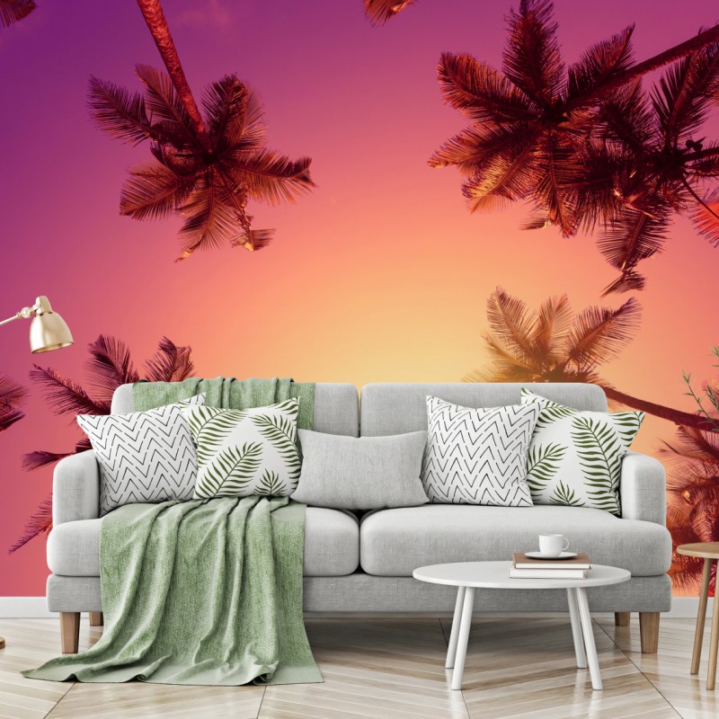 Fototapete tropischer sonnenuntergang mit palmen-silhouetten – Wallnifity®