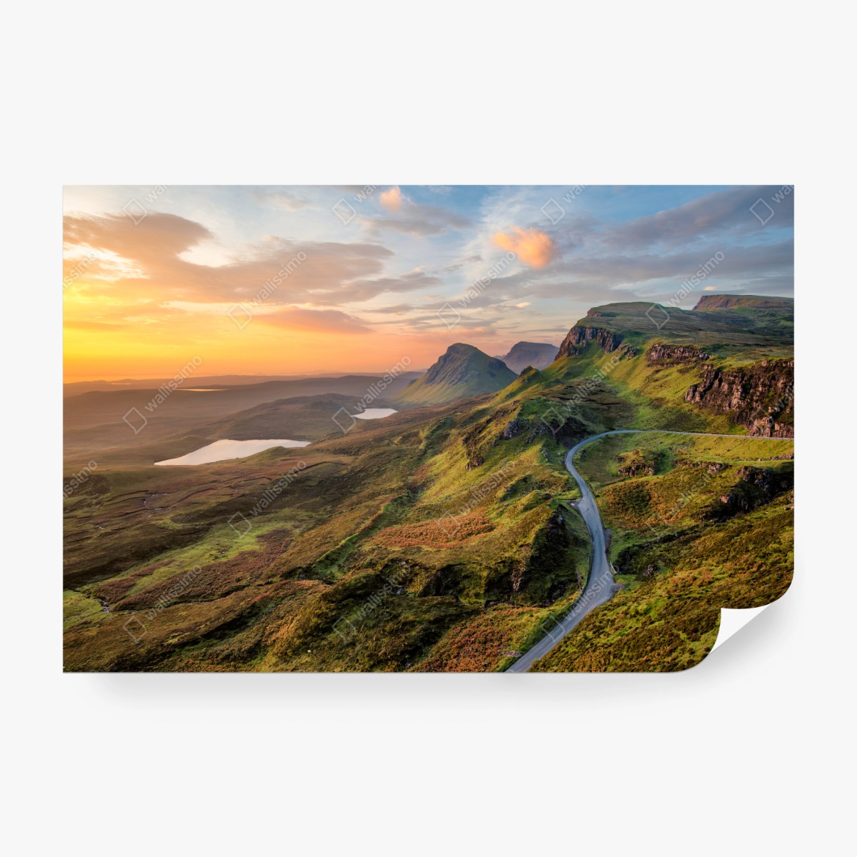 Fototapete sonnenuntergang über grünen hügeln – Wallnifity®