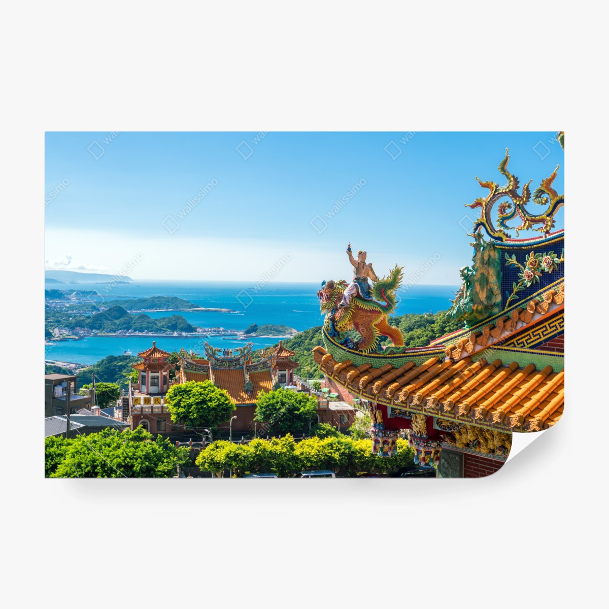 Fototapete tempel mit blick auf die küste von Jiufen, Taiwan – Wallnifity®