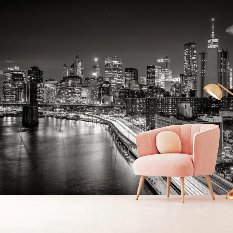 Fototapete monochrome stadtsilhouette bei nacht – Wallnifity®