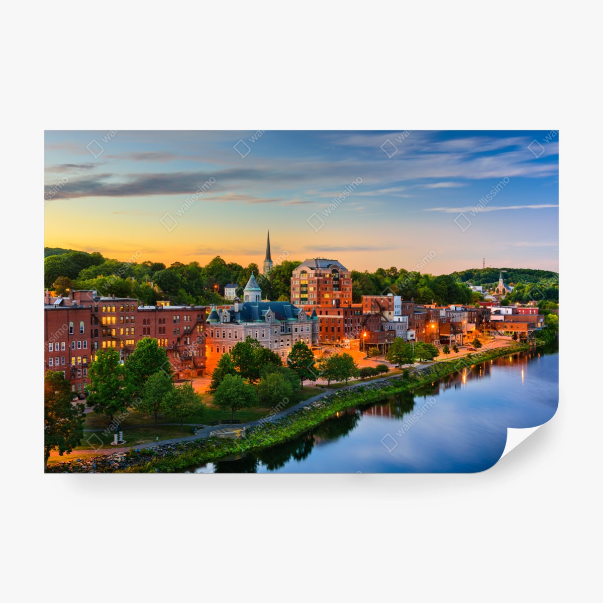 Fototapete Augusta skyline am Kennebec River bei sonnenuntergang – Wallnifity®