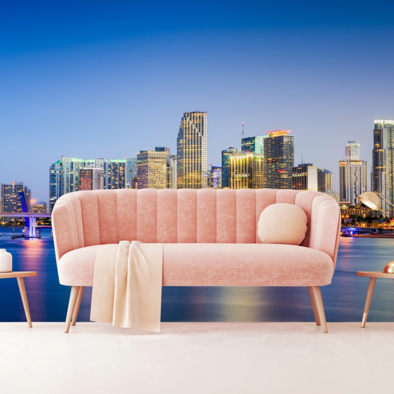 Fototapete Miami skyline der innenstadt bei dämmerung – Wallnifity®