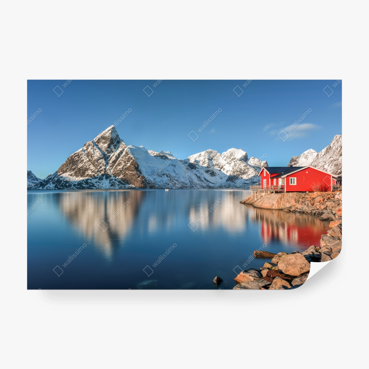 Fototapete ruhiger winterlicher fjord in Reine, Lofoten – Wallnifity®