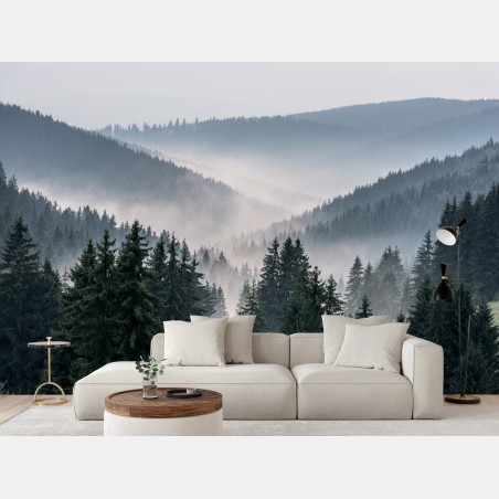 Fototapete nebliger bergwald – Wallnifity®