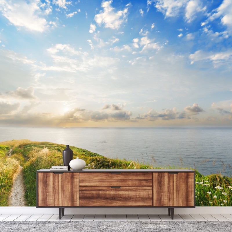 Fototapete sonniger küstenpfad zum meer – Wallnifity®