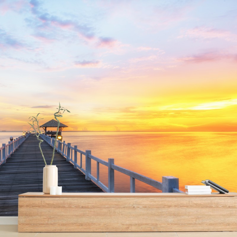 Fototapete hölzerner steg im sonnenaufgang – Wallnifity®