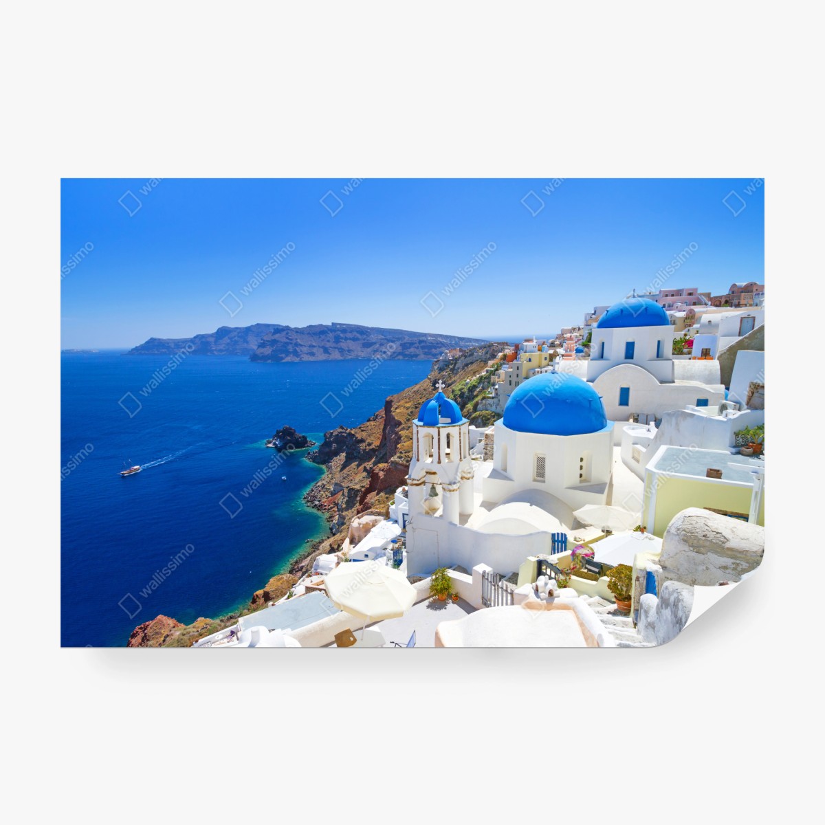 Fototapete Santorini blaue kuppeln über der kaldera – Wallnifity®