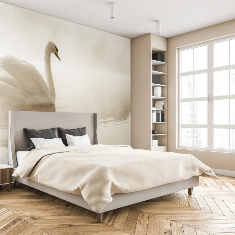 Fototapete eleganter schwan im nebel – Wallnifity®