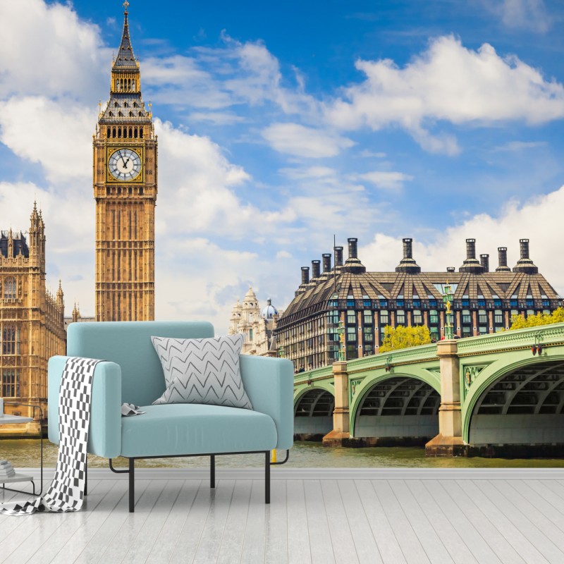 Fototapete London panorama mit uhrturm Big Ben und Westminster Bridge – Wallnifity®