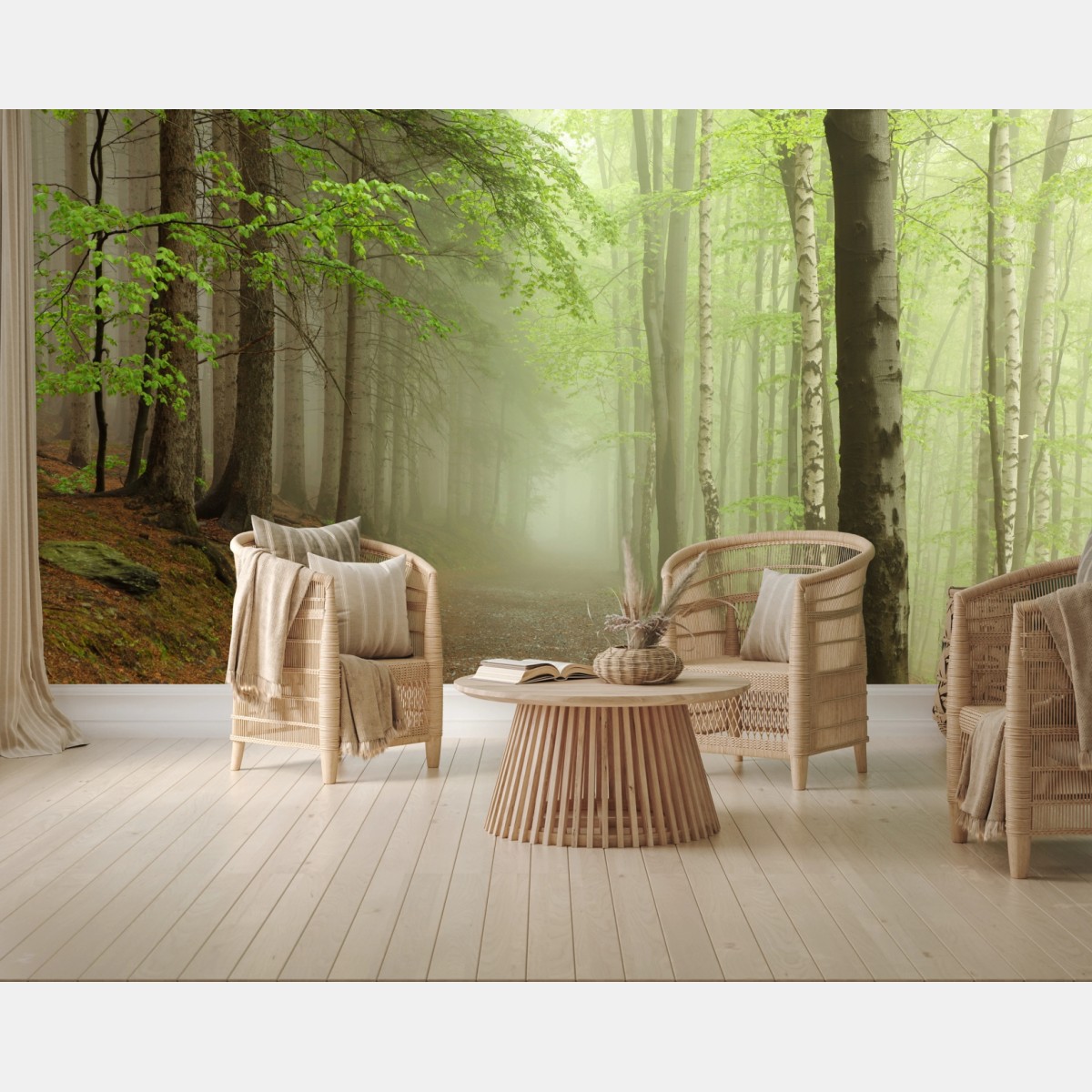 Fototapete nebliger waldpfad – Wallnifity®