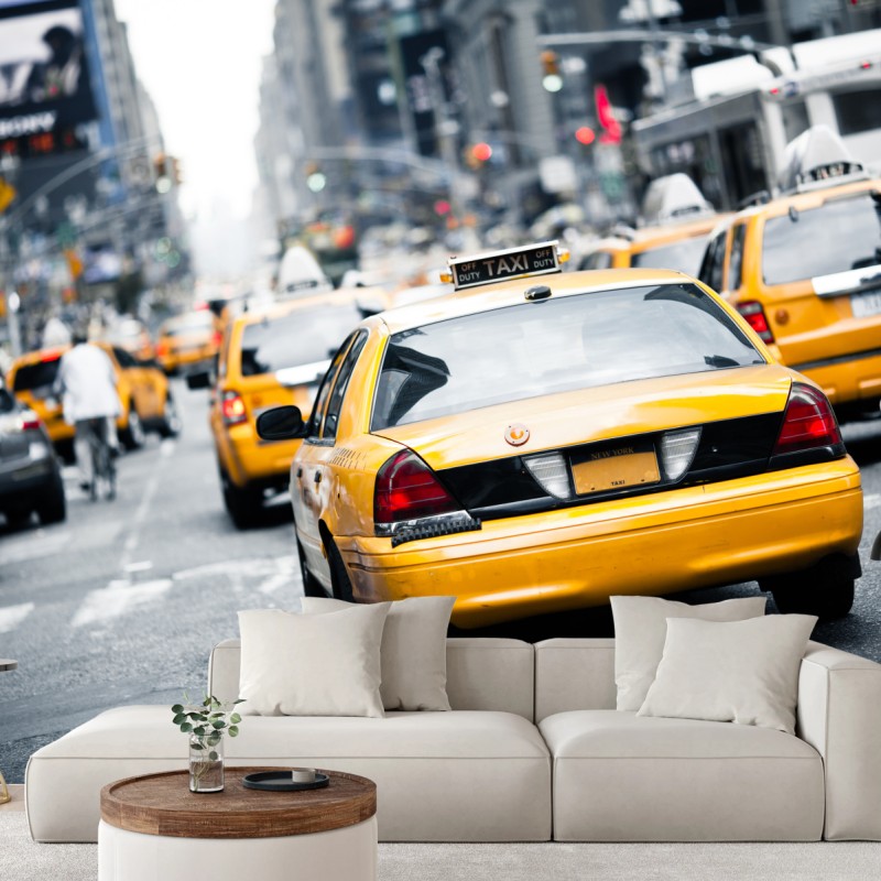 Fototapete gelbe taxis in einer belebten straße von New York – Wallnifity®