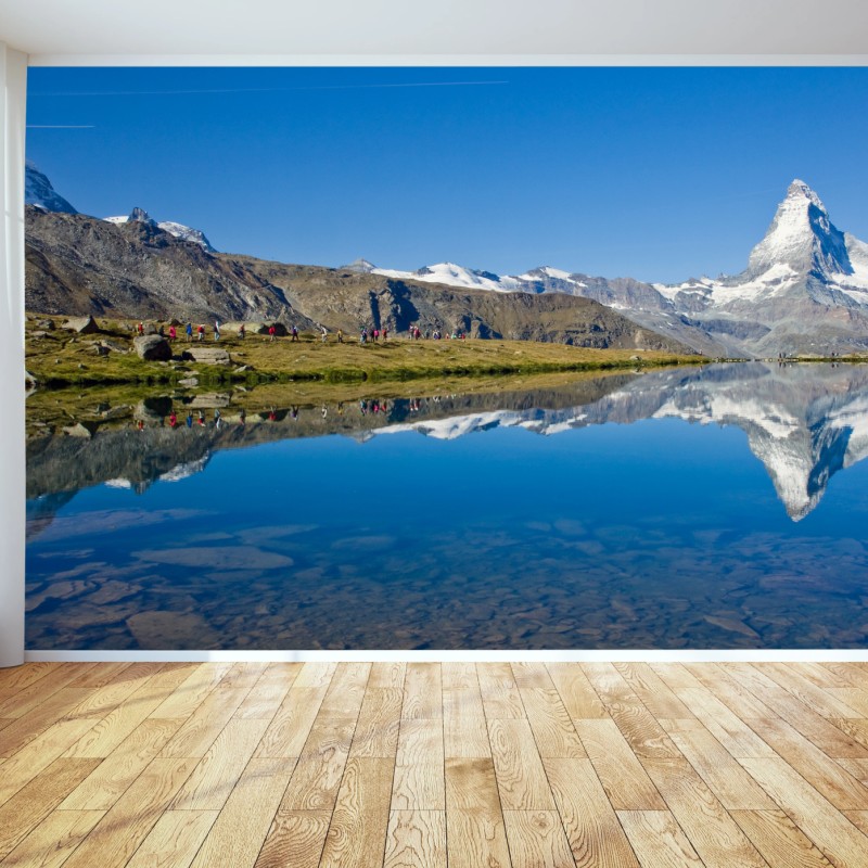 Fototapete alpenberg spiegelung über stillem see – Wallnifity®