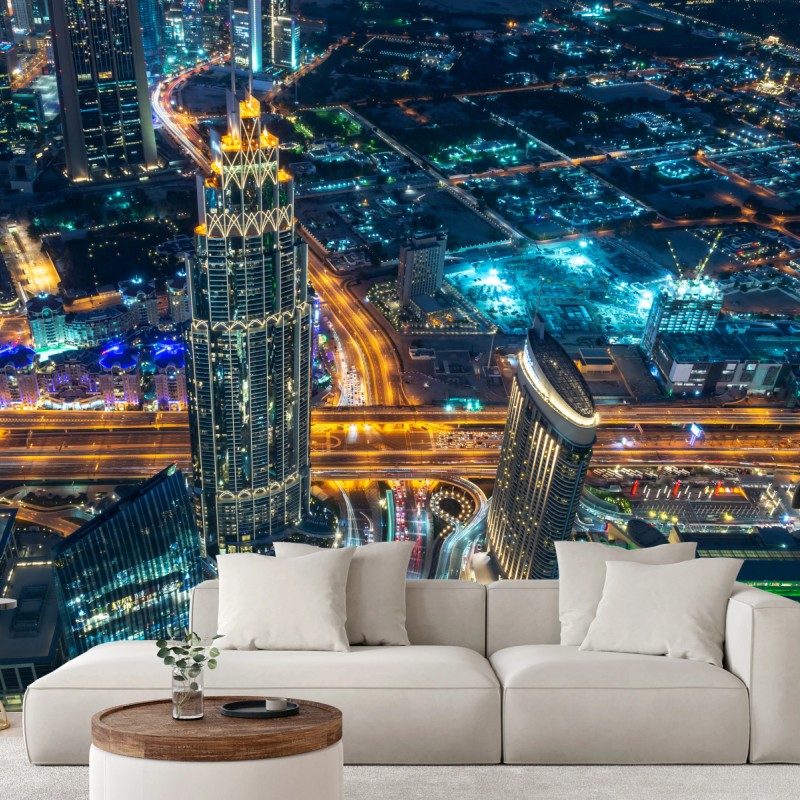 Fototapete Dubai nachtpanorama vom Burj Khalifa – Wallnifity®