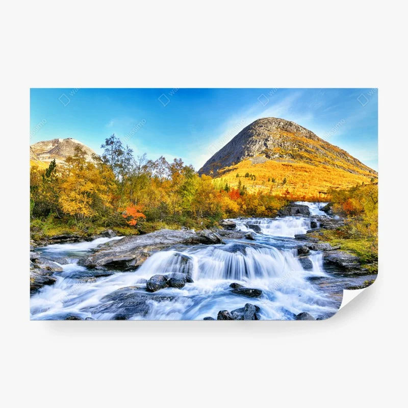 Fototapete goldener herbstwasserfall