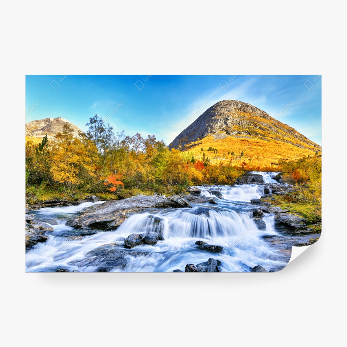 Fototapete goldener herbstwasserfall – Wallnifity®