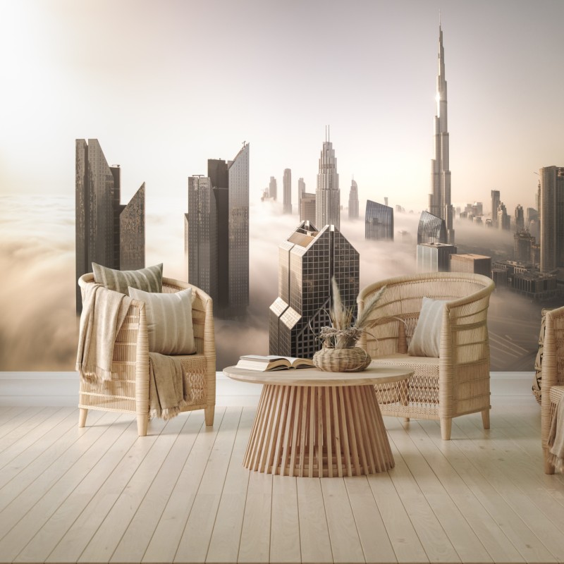 Fototapete neblige Dubai skyline über den wolken – Wallnifity®