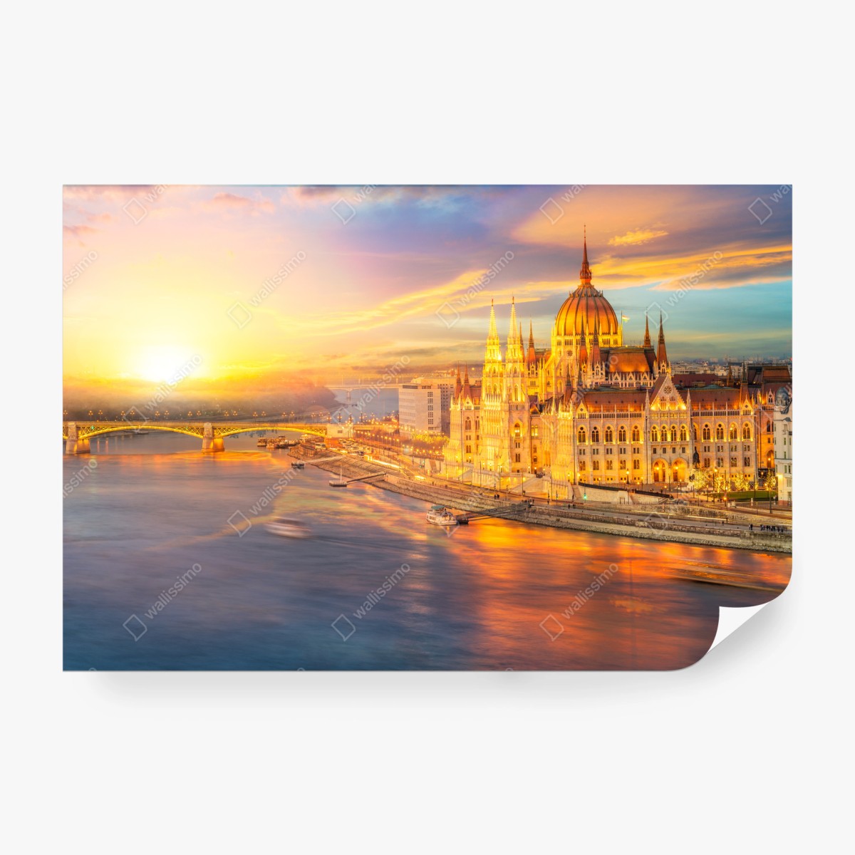 Fototapete goldener sonnenuntergang über dem parlament von Budapest – Wallnifity®
