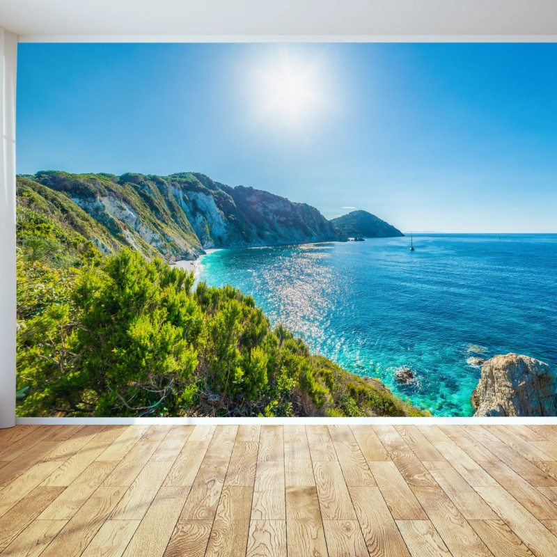 Fototapete sonnige panoramaansicht des strands Sansone, Elba – Wallnifity®