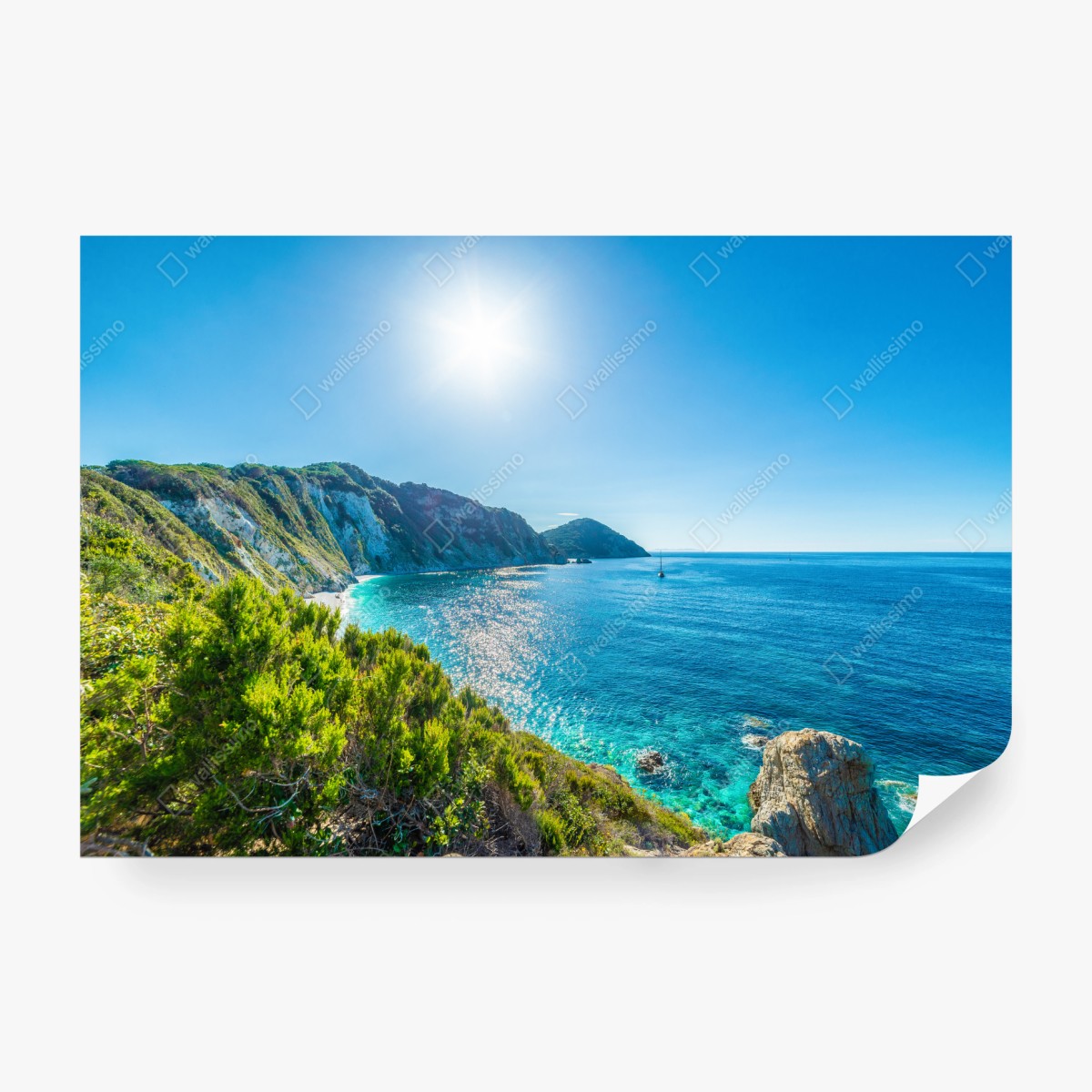 Fototapete sonnige panoramaansicht des strands Sansone, Elba – Wallnifity®