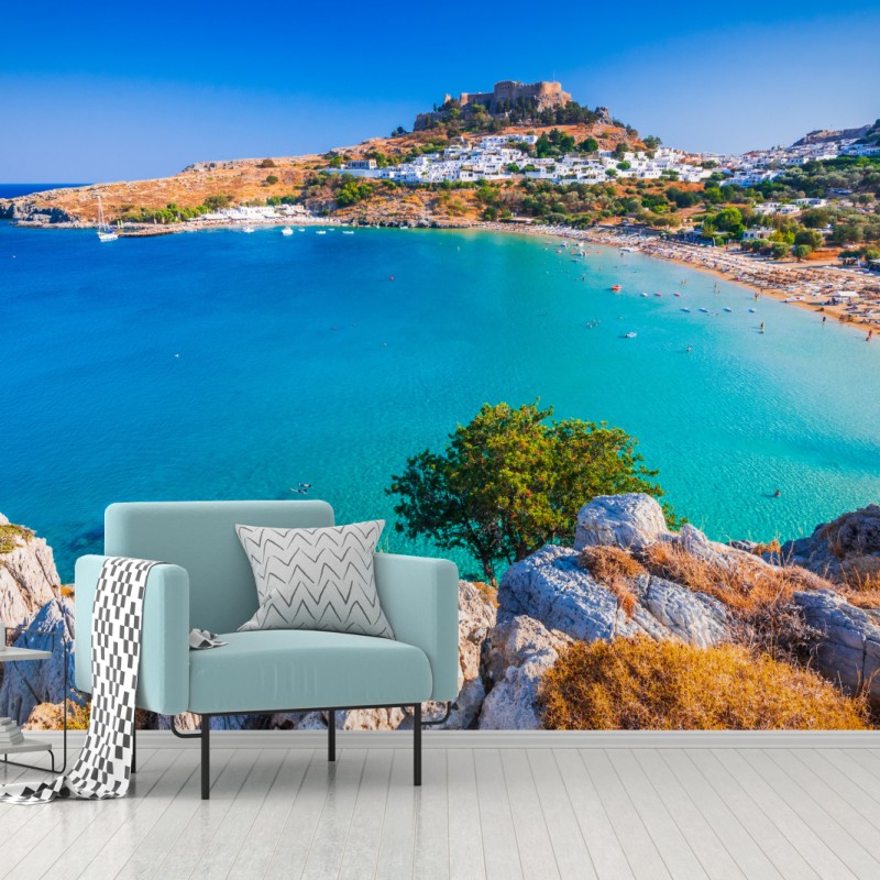 Fototapete türkisbucht in Lindos, Rhodos – Wallnifity®
