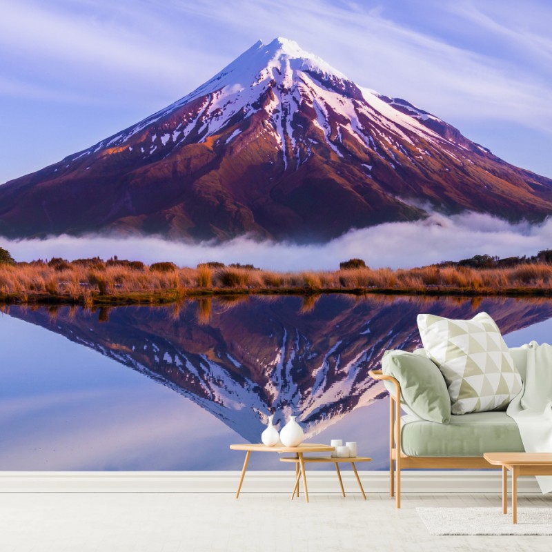 Fototapete majestätische bergspiegelung bei sonnenaufgang – Wallnifity®