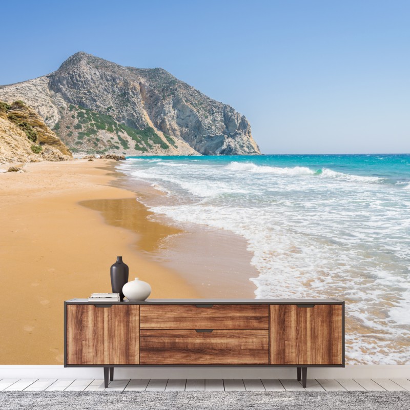 Fototapete sonniger türkisfarbener strand mit klippen – Wallnifity®