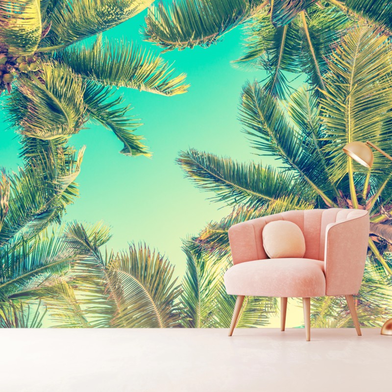 Fototapete vintage türkis palmenhimmel – Wallnifity®