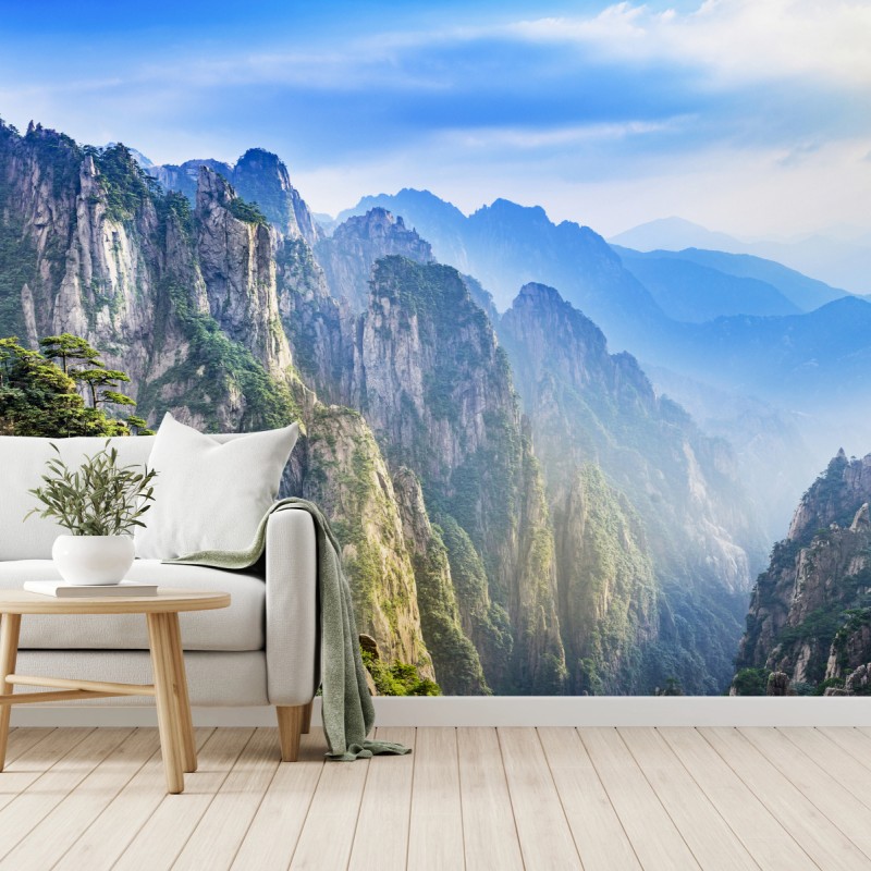 Fototapete nebliges bergpanorama – Wallnifity®