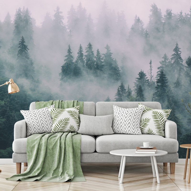 Fototapete nebliger immergrüner wald – Wallnifity®
