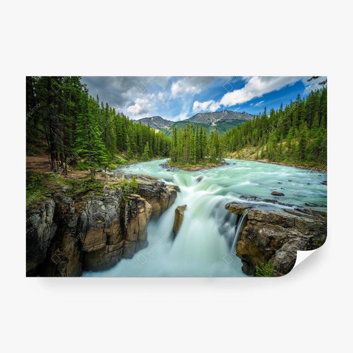 Fototapete neblige flussklamm bei Upper Sunwapta Falls, Jasper National Park – Wallnifity®