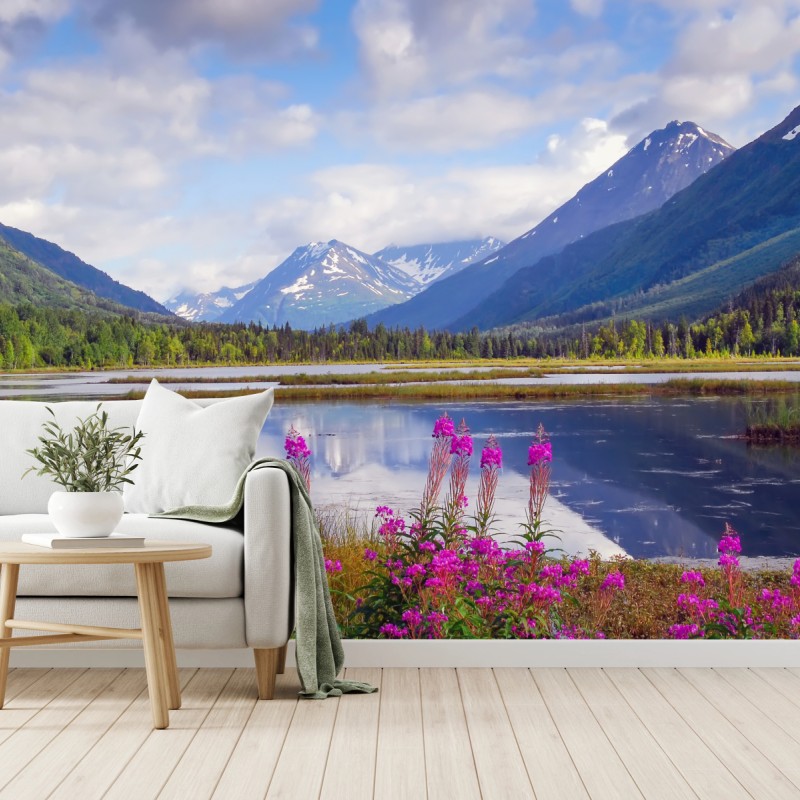 Fototapete Tern Lake spiegelungen, berglandschaft aus Alaska – Wallnifity®