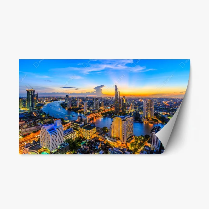 Repositionierbarer Aufkleber lebendige stadtskyline bei dämmerung