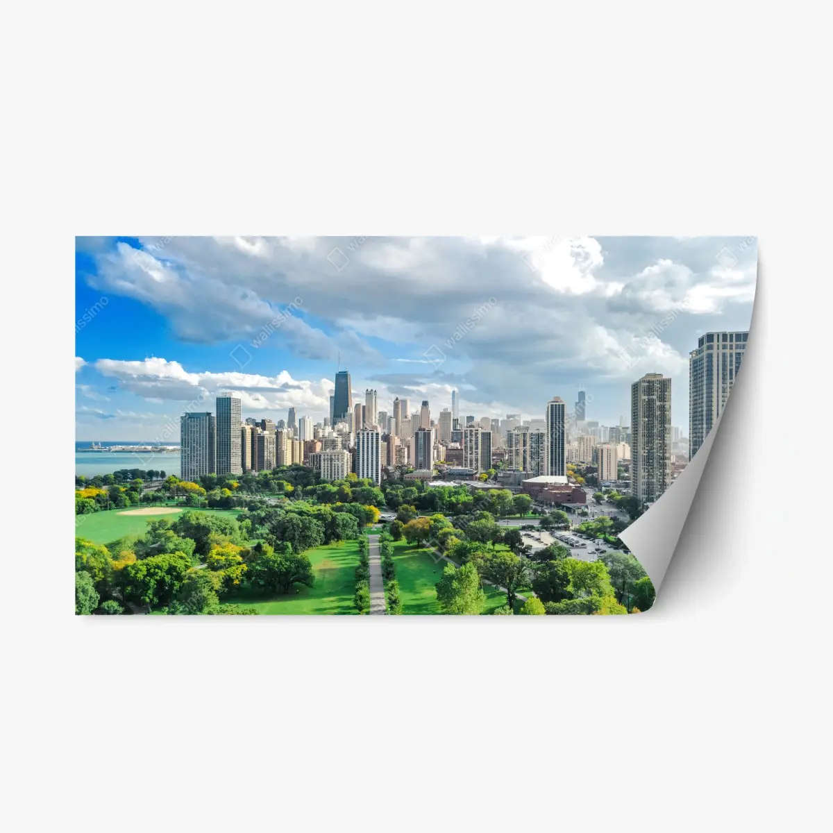 Repositionierbarer Aufkleber stadtpanorama über grünem park – Wallnifity® Repositionierbarer Aufkleber stadtpanorama über grünem park – Wallnifity®