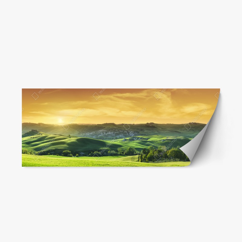 Repositionierbarer Aufkleber pastelliges bergtal bei sonnenaufgang – Wallnifity®