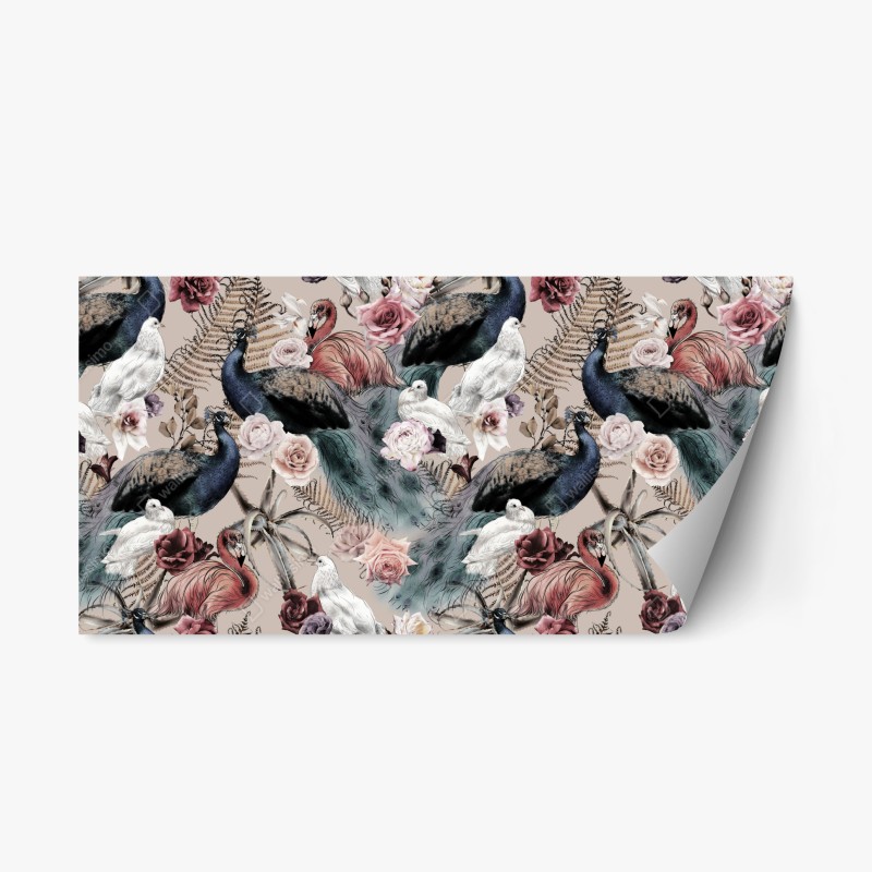 Repositionierbarer Aufkleber blumiges peonienmuster in türkis und marineblau – Wallnifity®