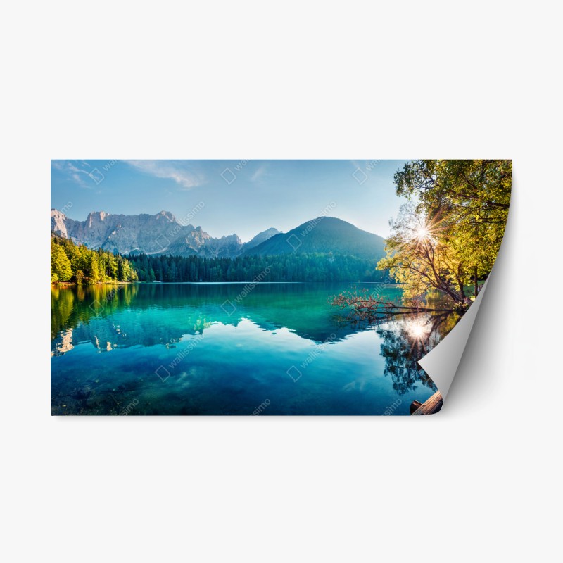 Repositionierbarer Aufkleber alpenberg spiegelung über stillem see – Wallnifity®