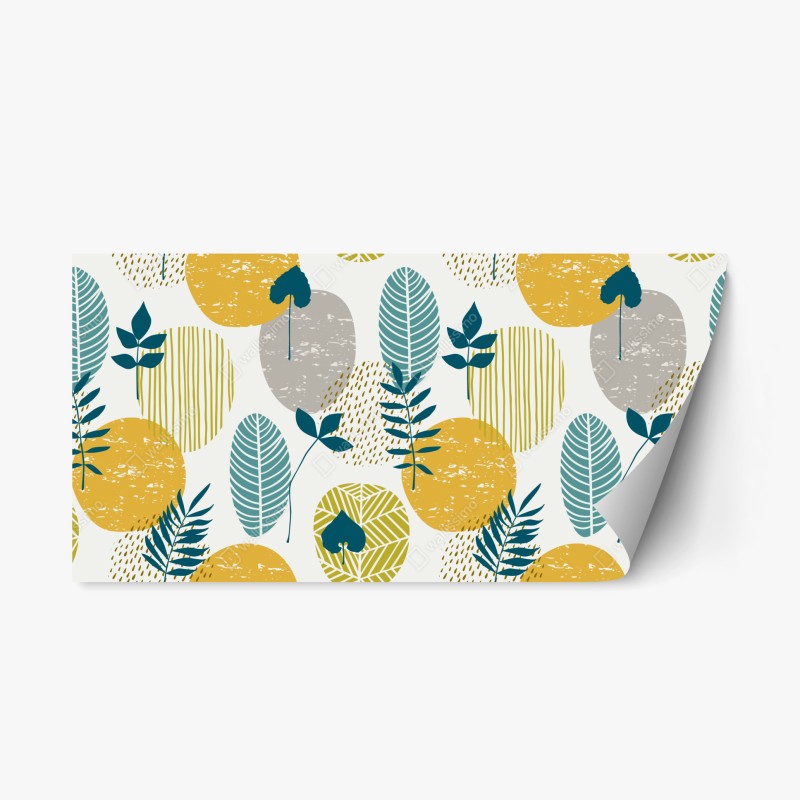 Repositionierbarer Aufkleber türkis-senfgelbes botanisches muster