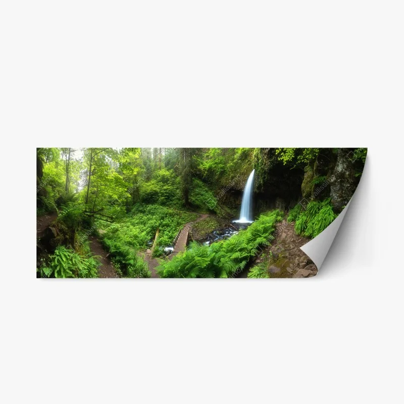 Repositionierbarer Aufkleber üppiger waldwasserfall panorama