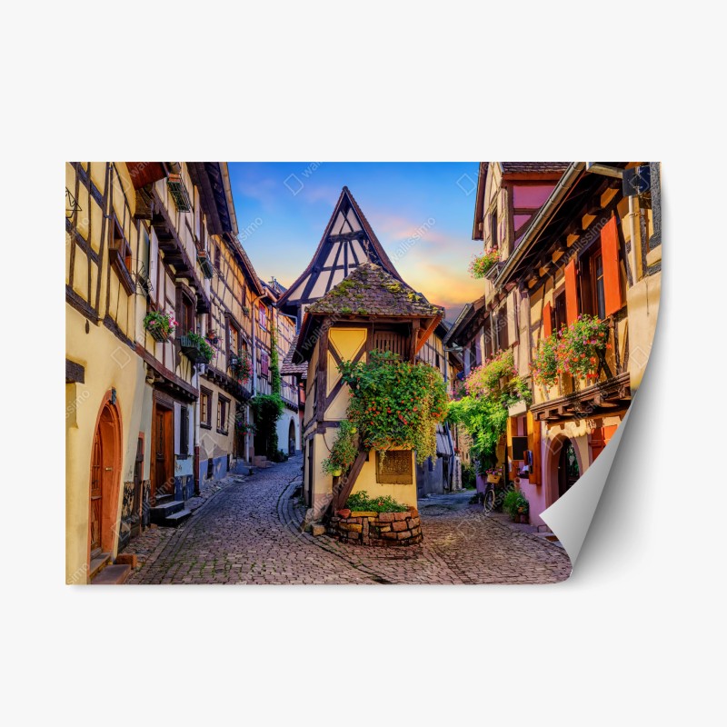 Repositionierbarer Aufkleber sonnenuntergangspfad auf berggrat über see und tal – Wallnifity®