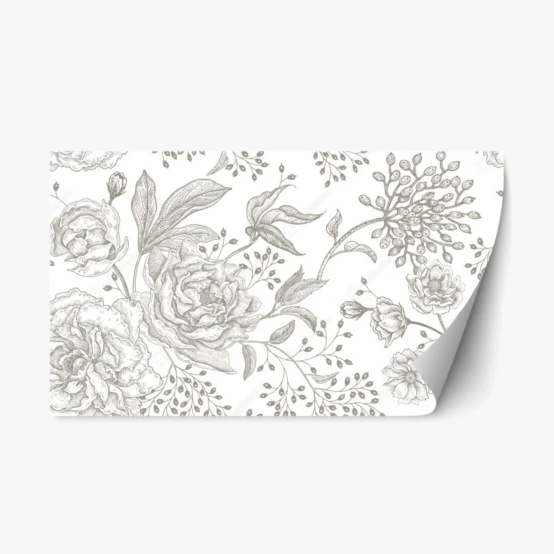 Repositionierbarer Aufkleber zartes botanisches blumenmuster im vintage-stil – Wallnifity®